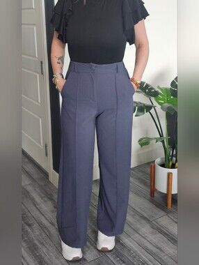 High-Waist Wide-Leg Women’s Pants in Dark Gray